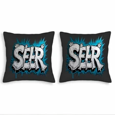 Set of 2 Decorative Throw Pillow Covers 18x18in - Bold Graffiti ' SEER ' Design 