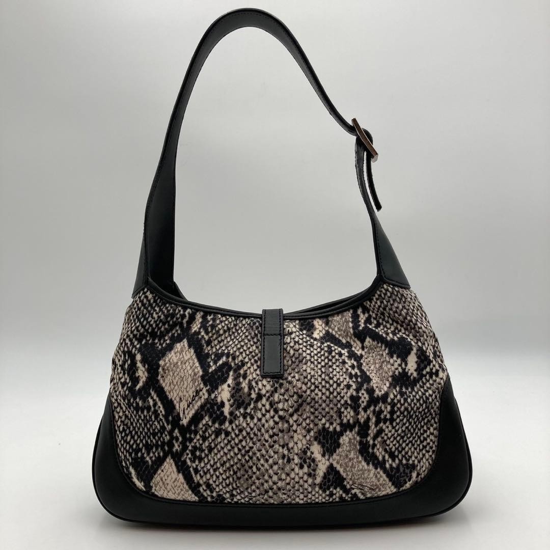 GUCCI Jackie Shoulder Bag Python Pattern Black Se… - image 3