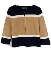 CHICO S TRAVELERS COLLECTION COLORBLOCK JACKET KNIT NAVY CAMEL SIZE 1 EUC