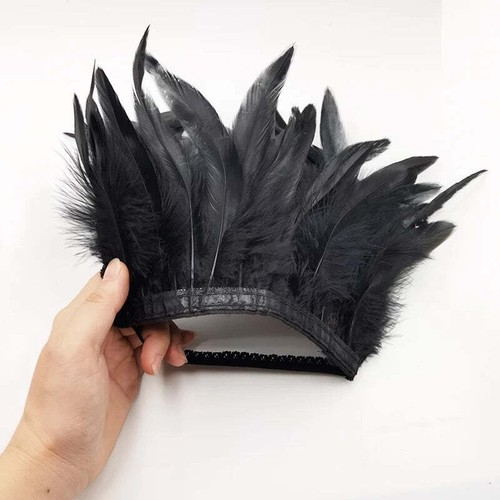 Gothic Victorian Cosplay Feather Shoulder Pad Epaulettes - Black - Picture 4 of 5