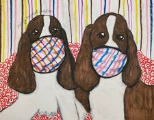 English Springer Spaniel in Quarantine Mask Pop Art Print 8 x 10 Dog Collectible