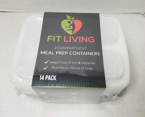14pk 3 Compartment Meal Prep Plastic Micro/Dshwshr Safe Food Storage Containers - Picture 2 of 5