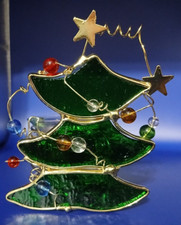Stained Glass Christmas Tree With Beads Votive Candle Holder