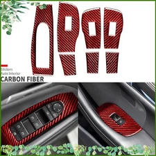 7Pcs Red Carbon Fiber Window Lift Switch Panel Cover For Mazda 3 Axela 2020-2024
