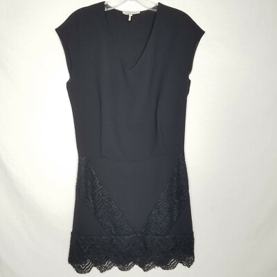 Sandro Women's Black Dress Sleeveless Lace Trim V-neck Lined Size 1 Small X26