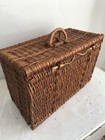 wicker picnic basket 20" vintage woven rattan suitcase style lid handmade — photo 2