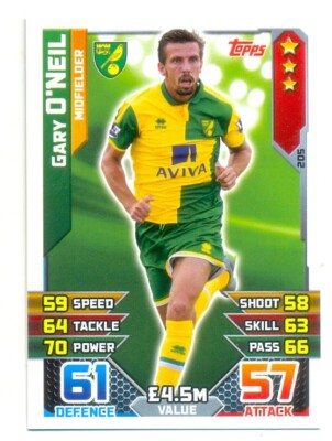 2015-2016 Match Attax Common Card -205 - Gary O'Neil - Norwich City