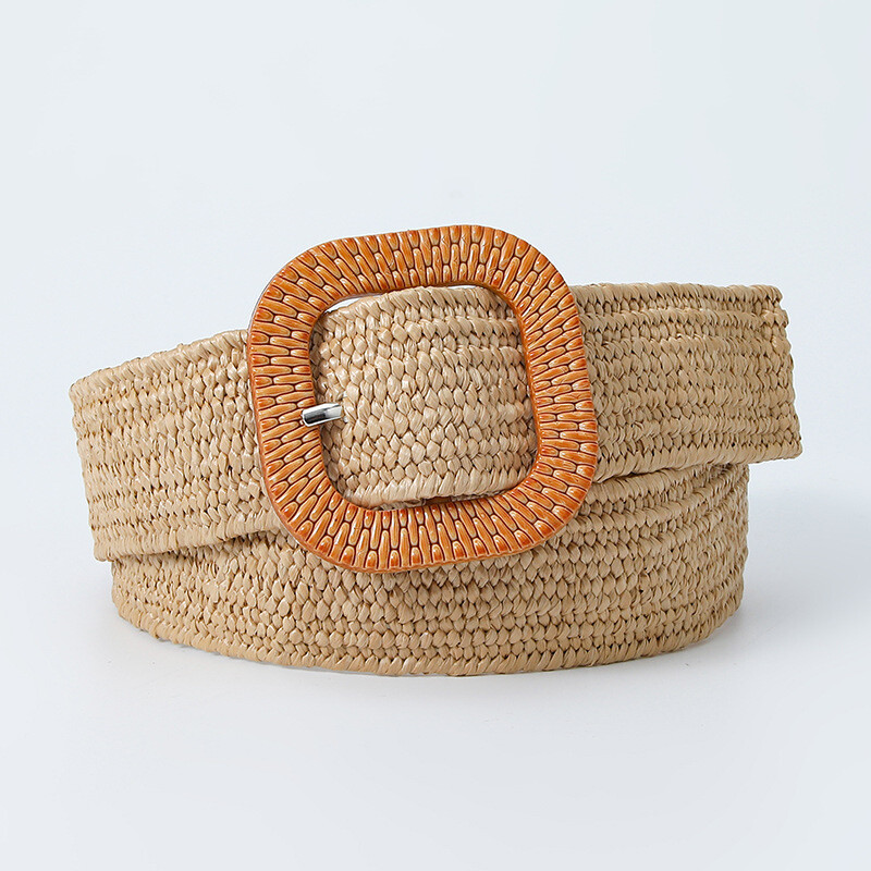 Straw Woven Elastic Wide Belt Bohemian Braided Belt Dress Decorative