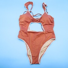 Victorias Secret Large Tan Shimmer Glitter One Piece Swimsuit Removable Padded