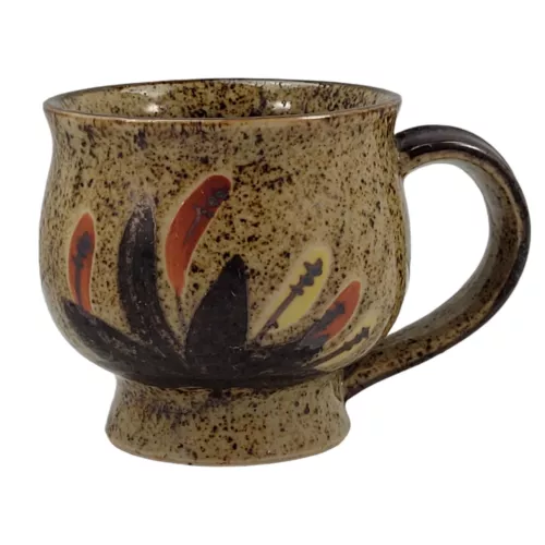 Vtg MCM Studio Stoneware Mug Pottery Otagiri Style Straw Flowers Brown Speckled 
