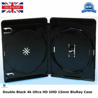 20 x Doble Amaray Negro 4K Ultra HD 15mm Cara a Cara Blu-Ray Estuche de Repuesto