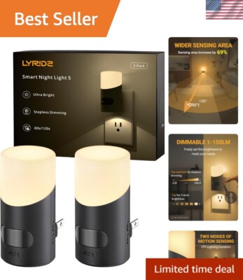 Ultra Bright Dimmable Motion Sensor Night Light - 2-Pack Plug-in for Every Room