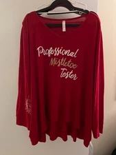 Sleep by Cacique Professional Mistletoe Tester Sweater Top Plus Size 26/28 Red