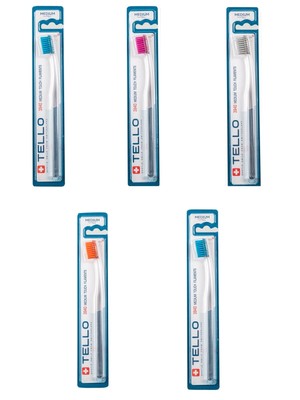 5x Tello Zahnbürste - Medium mittelharte Borsten für sensibles Zahnfleisch