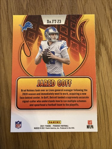 Jared Goff SILVER Flame Throwers 2021 Panini Phoenix #FT-23 LIONS NFL - Bild 2 von 2
