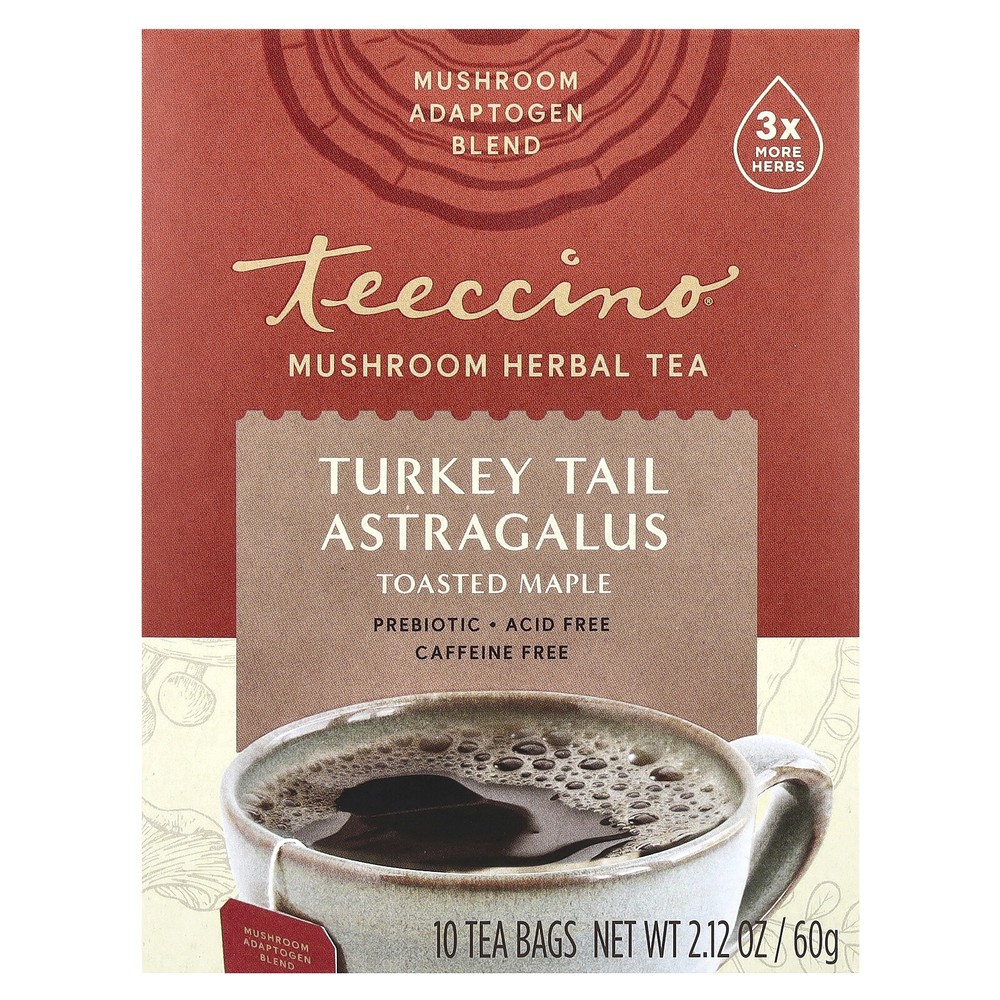 Mushroom Herbal Tea, Turkey Tail Astragalus, Toasted Maple, Caffeine Free, 10