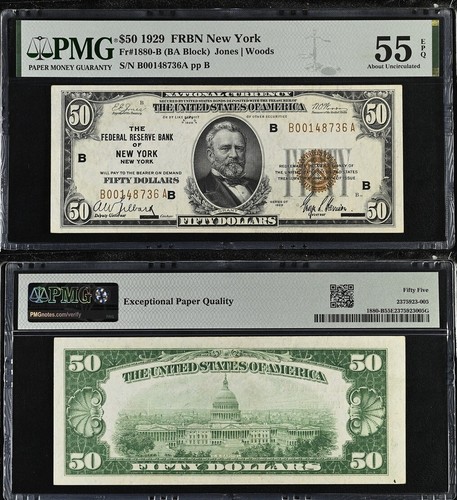 Fr.1880-B $50 1929 New York Federal Reserve Bank Note PMG AU 55 EPQ