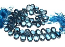 8" Strand LONDON BLUE TOPAZ 8-11mm Faceted Teardrop Beads AAA /t10
