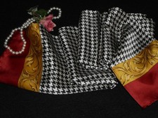 Silk Scarf Black Black Houndstooth Check Yellow Red