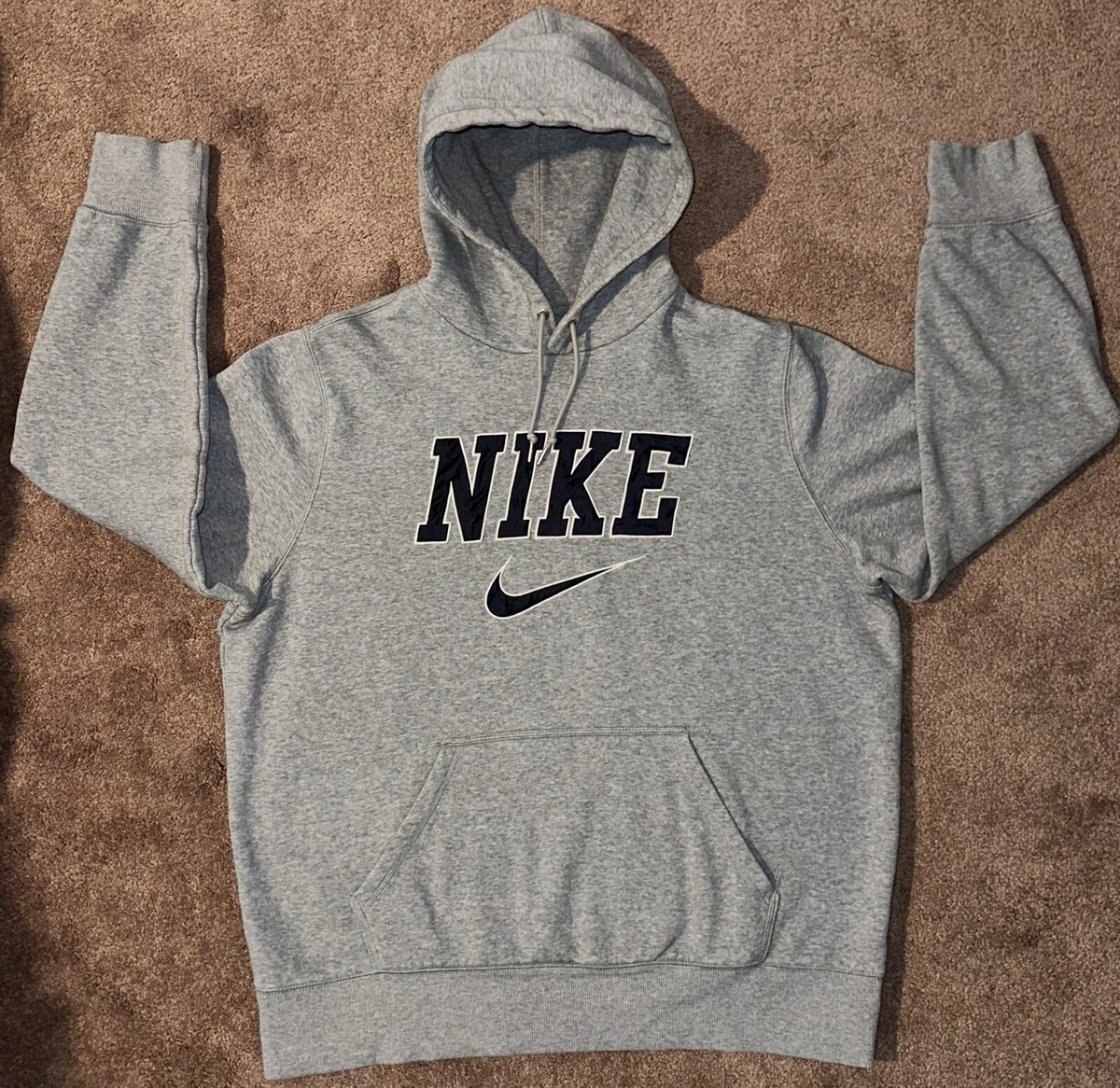Nike Embroidered Spell Out Hoodie Vintage Style Mens XL Grey 526480 063