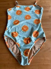 OLD NAVY Girls Oranges Print Light Blue Color One Piece Swimsuit Size XL