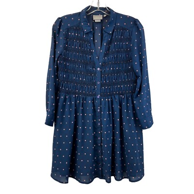 Vanessa Virginia Women s 3/4 Sleeve Mini Dress Polka Dot Button Up Sheer Sz 4