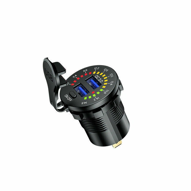 QC3.0 Dual-USB Car Fast Charger Socket Power Outlet LED Voltmeter Waterproof 12V - Image 4 of 4