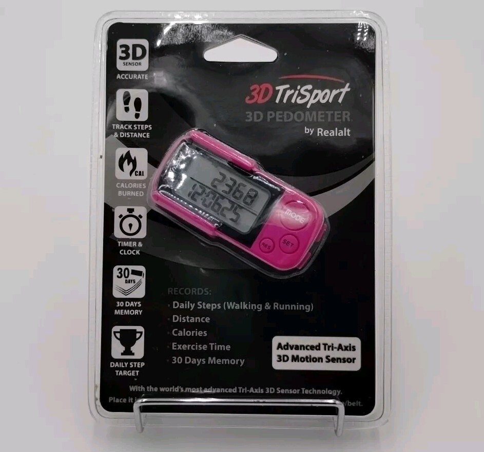 Podomètre Realalt 3DTriSport - Compteur De Pas Précis - Avec Clip Et Sangle - Suivi Calories Et Distance
