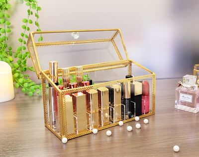 Glass Lipstick Holder Lip Gloss organizer, Gold