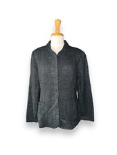 ST. JOHN Structured Full Zip Tweed Jacket Santana Knit Gray/Blue sz 12 NWT 1495