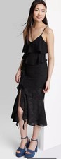 Wild Fable Women's Ruffle Textured Midi Slip Party Dress, Black, M