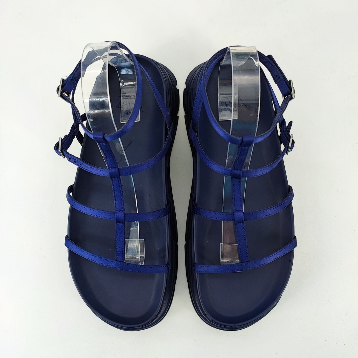 Zara Women's Blue Synthetic Strappy Flatform Sandals Size