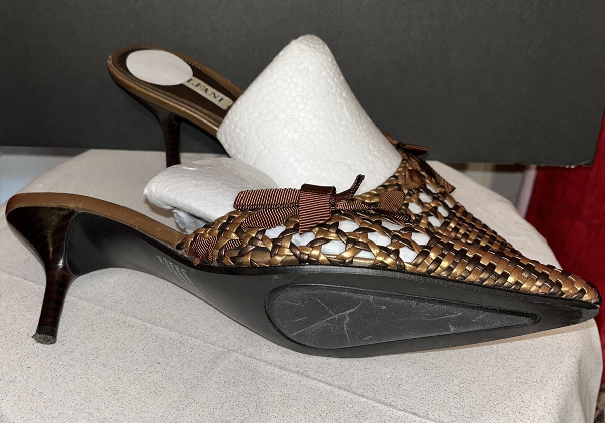 Alfani Bronze Leather Medium Heel Pointed Toe Stiletto Mules