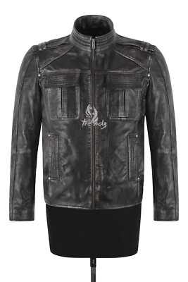 Herren Cafe Racer Biker Echt Leder Jacke Schwarz Vintage Retro Motorradjacke