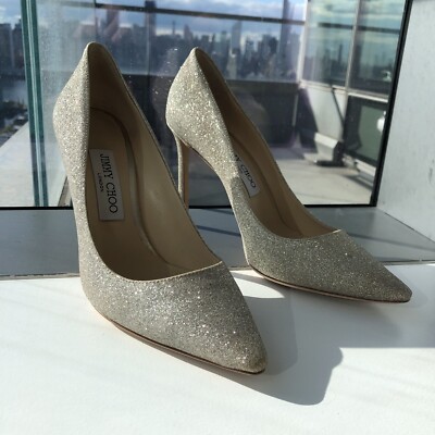 JIMMY CHOO Romy 100 Platinum Ice Dusty Glitter Pointy Toe