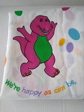 Barney Twin Flat Bed Sheet Boy Girl Bedding Purple Dinosaur 1992 Lyons Group