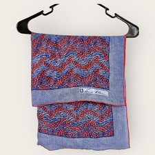 70s Anne Klein Signed Blue/Red Square Sheer Scarf