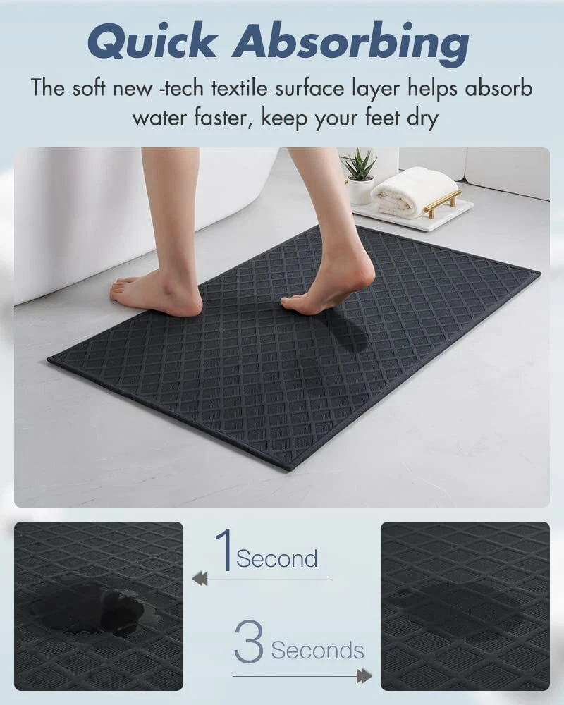 Bath-Mat,Ultra Thin Bathroom Rugs,Rubber Bath Mats for Bathroom Non  Slip,Absorbe