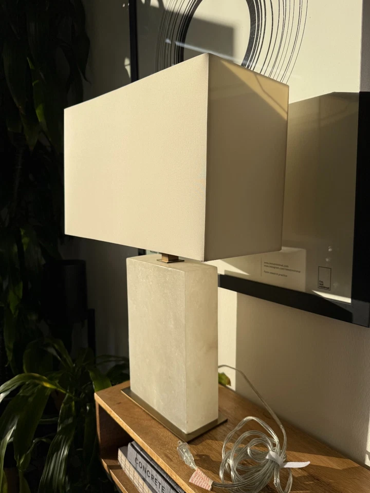 Pair of Arteriors Home Carson Table Lamps - Marble, Alabaster, Vintage Brass - Image 2 of 4