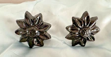 Antique Curtain Tie Backs Hold Backs Cast Metal Daisy Flower Black 2.5" Wide