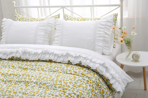 White Luxury Elegant Lace Bed Flat Sheet with Ruffles Bed Top Sheet Queen Size 1 - Picture 8 of 9