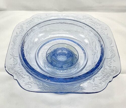 Vintage Blue Glass Footed Candy Compote Dish Elegant Design Base Only - Picture 2 of 9