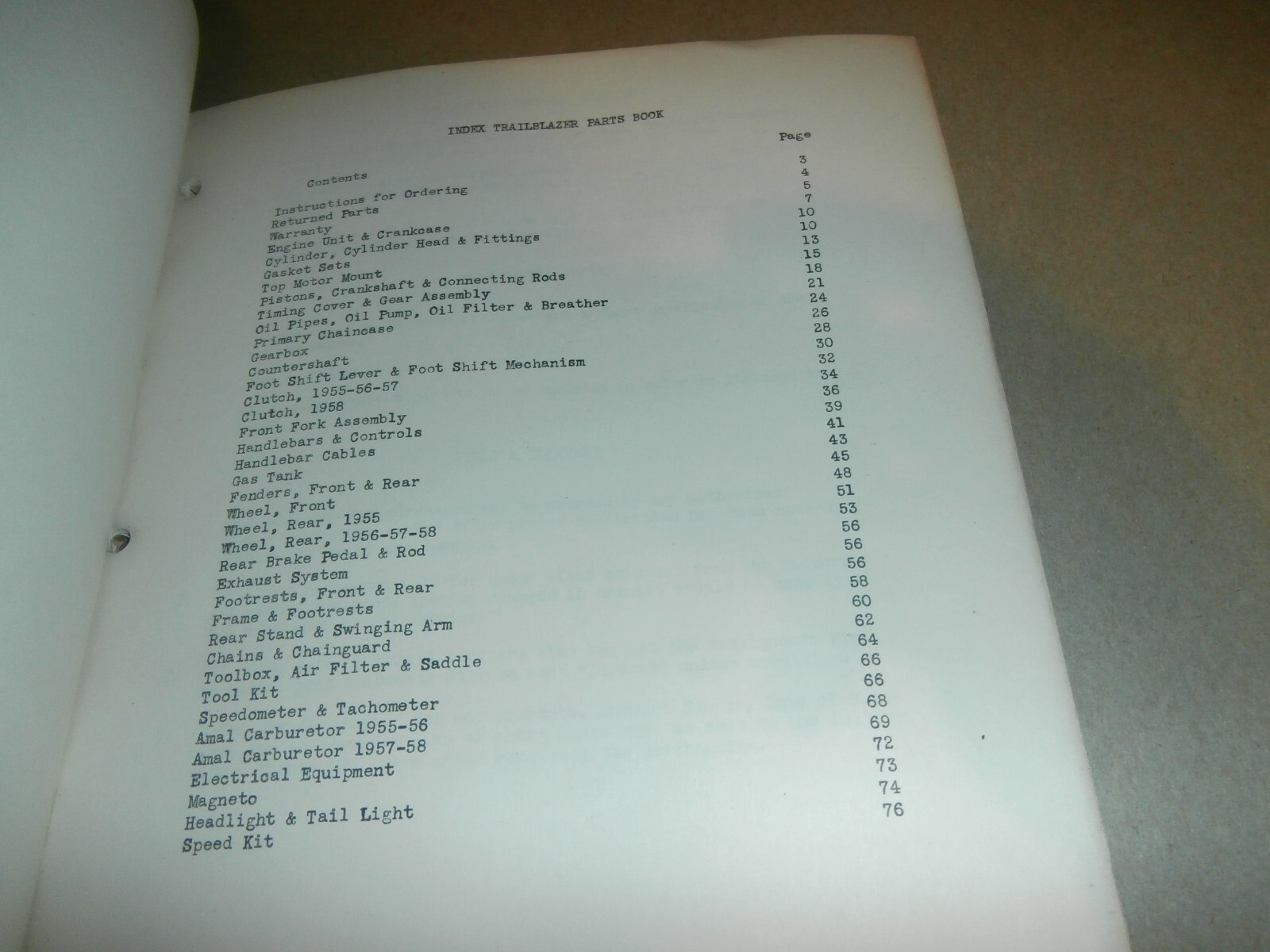 Indian Motorcycle Parts List M1120 Manual Trailblazer 1955-1958