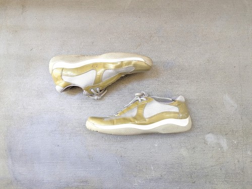 Prada America's Cup Sneakers Men 11 Olive Green Patent Silver Low Tops PS0906 - 第 1/21 張圖片
