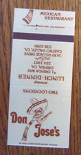 MEXICAN RESTAURANT MATCHBOOK COVER: DON JOSE'S CASTRO VALLEY, CA MATCHCOVER -C8