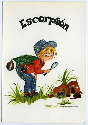1980er Escarria spanische Postkarte Horoskop Sternzeichen Skorpion Eskorpion unbespielt