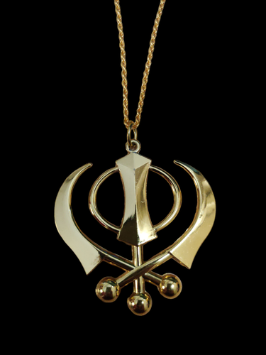 Ciondolo Khanda Punjabi Sikh Placcato Oro OS514 - Grande Da Appendere In Auto O Casa