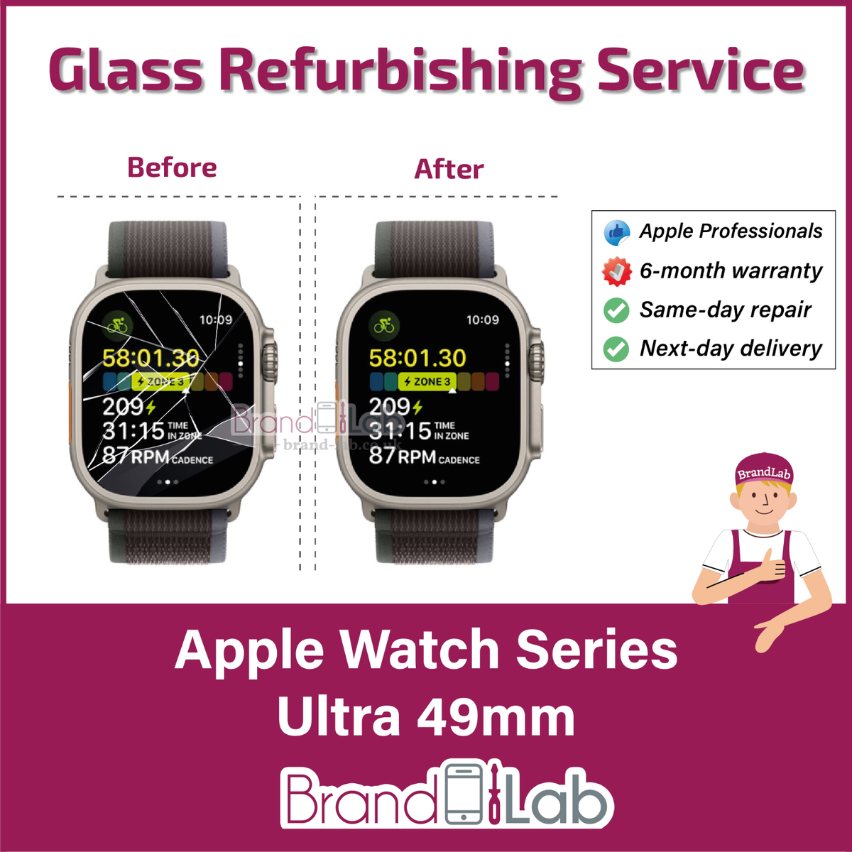 Apple Watch Series Ultra Cracked Screen Front GLASS Replacement
