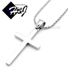 18"20"24"Stainless Steel 1.5mm Silver Rope Chain Necklace Plain Cross Pendant*SP