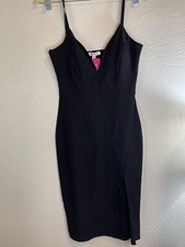 AGACI Women’s M Black Fitted Slit Leg Fashion Dress Spaghetti Strap Sexy NWT